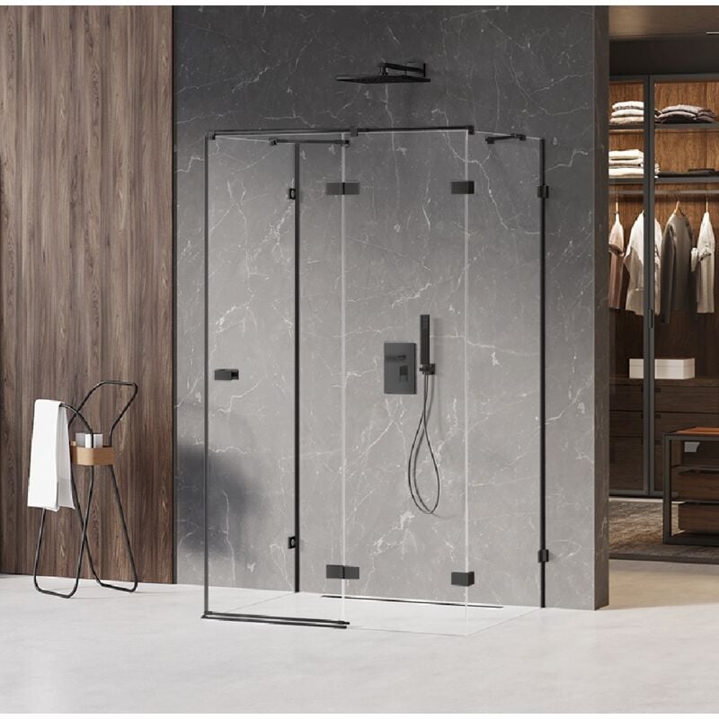 Otitec - Cabine de douche noire droite 120x110 pivotante bora bora black , accès de face