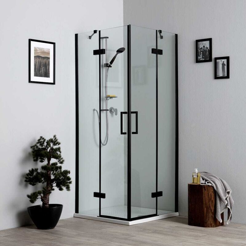 Paroi De Douche Noire Mate 70X70 Avec Portes Battantes Sans Cadre London