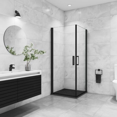 Cabine de douche ouverture battante 90x90x200cm profilé en noir mat