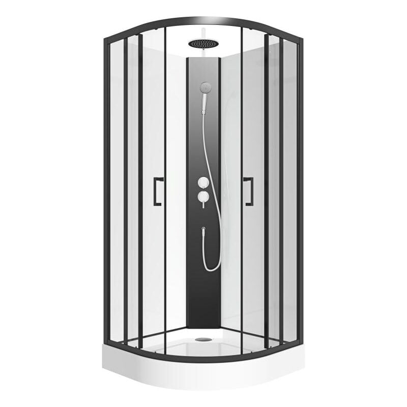 Vente-unique - Cabine de douche quart de cercle - Hauteur ajustable - L80 x l80 x H200/220 cm - Noir et blanc - rovata