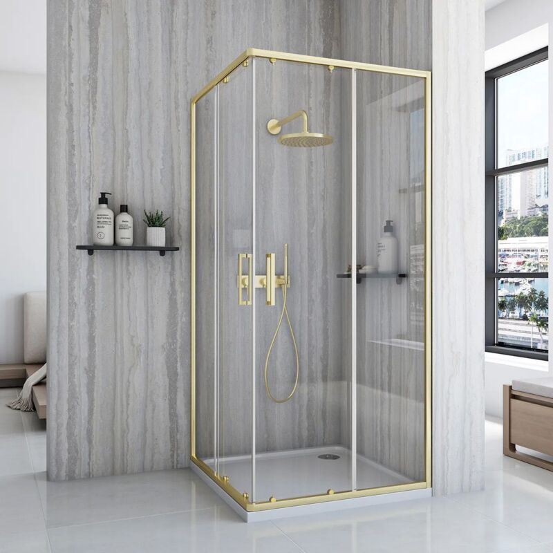 Cabine de douche REA city 80X80 gold brush + receveur savoy noir 80X80