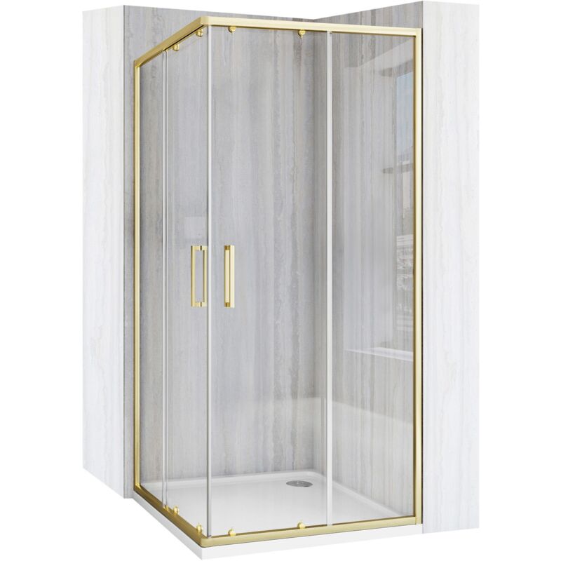 Cabine de douche REA city 90X90 gold brush + receveur savoy blanc 90X90