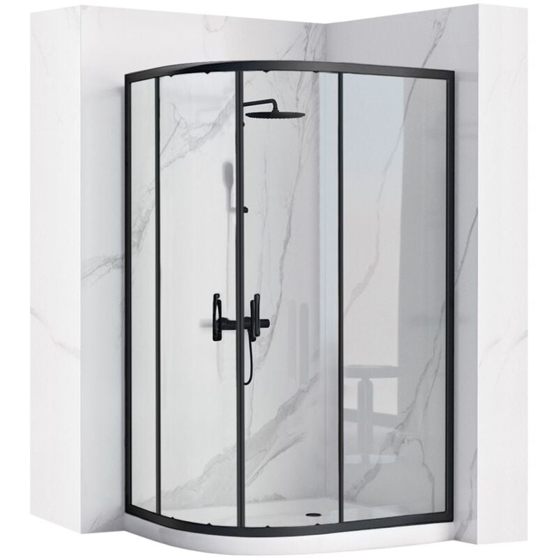 Cabine de douche REA look black 80X100 + receveur de douche look white