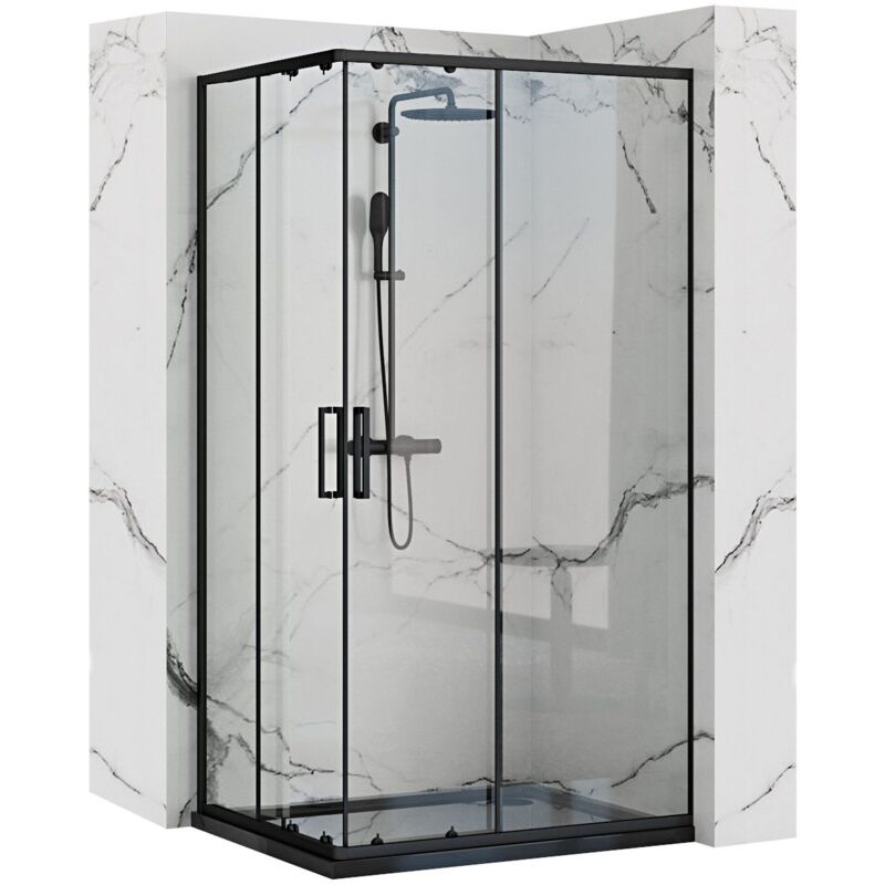 Cabine De Douche Rea Punto 80x100 Black + Receveur De Douche Savoy White