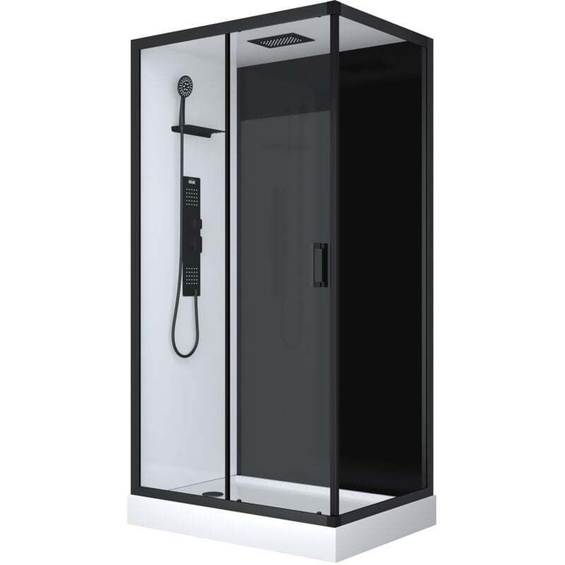 Cabine de douche 110x80x215cm - Verre Trempé - Mitigeur Noir - DUALITY 4 RECTANGLE