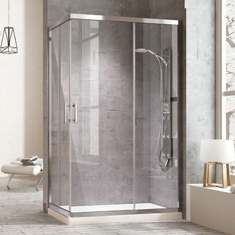 Decohor - Cabine de douche rectangulaire à fermeture angulaire. 2 portes coulissantes et 2 panneaux fixes. Verre transparent profil chromé 80X90CM