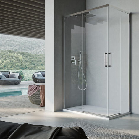 Cabine de douche rectangulaire à ouverture angulaire 90x80 cm modèle Lauren en verre trempé 8 mm - CÔTÉ GAUCHE