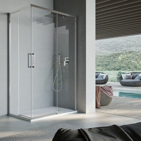 Cabine de douche rectangulaire avec ouverture d&39angle 100x90 cm, modèle Lauren en verre trempé 8 mm - CÔTÉ DROIT
