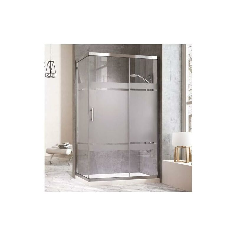 Decohor - Cabine de douche rectangulaire avec un côté fixe et une porte coulissante frontale et un panneau fixe. réversible Verre sérigraphie profil