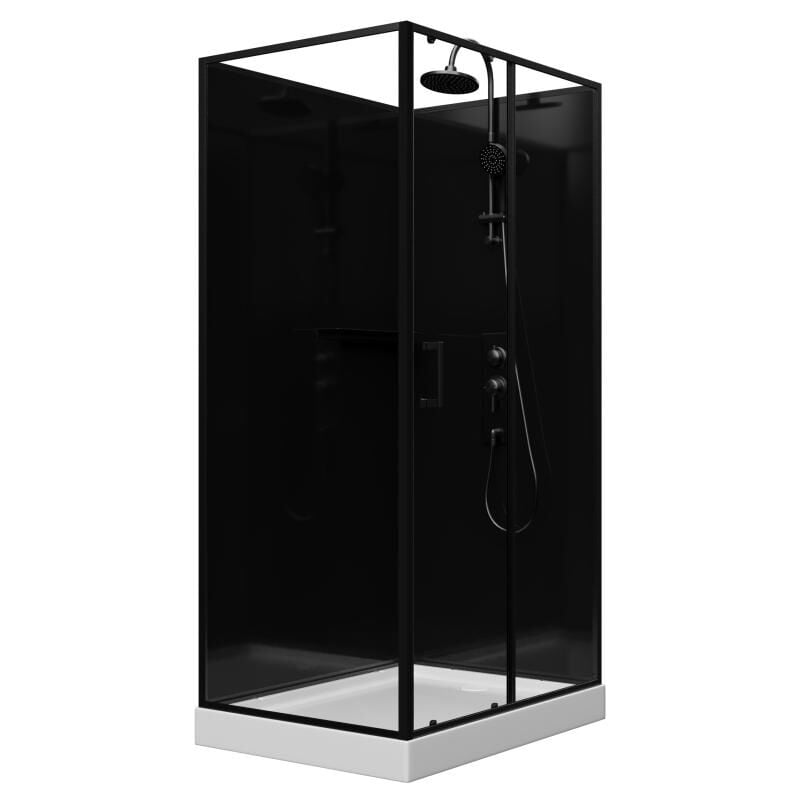 Vente-unique - Cabine de douche rectangulaire - Installation réversible - Noir - L110 x l80 x H225 cm - zodani
