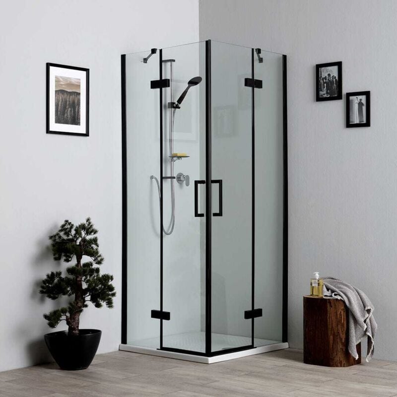 Kiamami Valentina - Paroi De Douche Sans Profilés 90X90 H190 Cm Noir Mat London