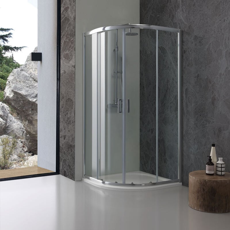 Iperbriko - Cabine de douche semi-circulaire 80x80 en verre transparent.