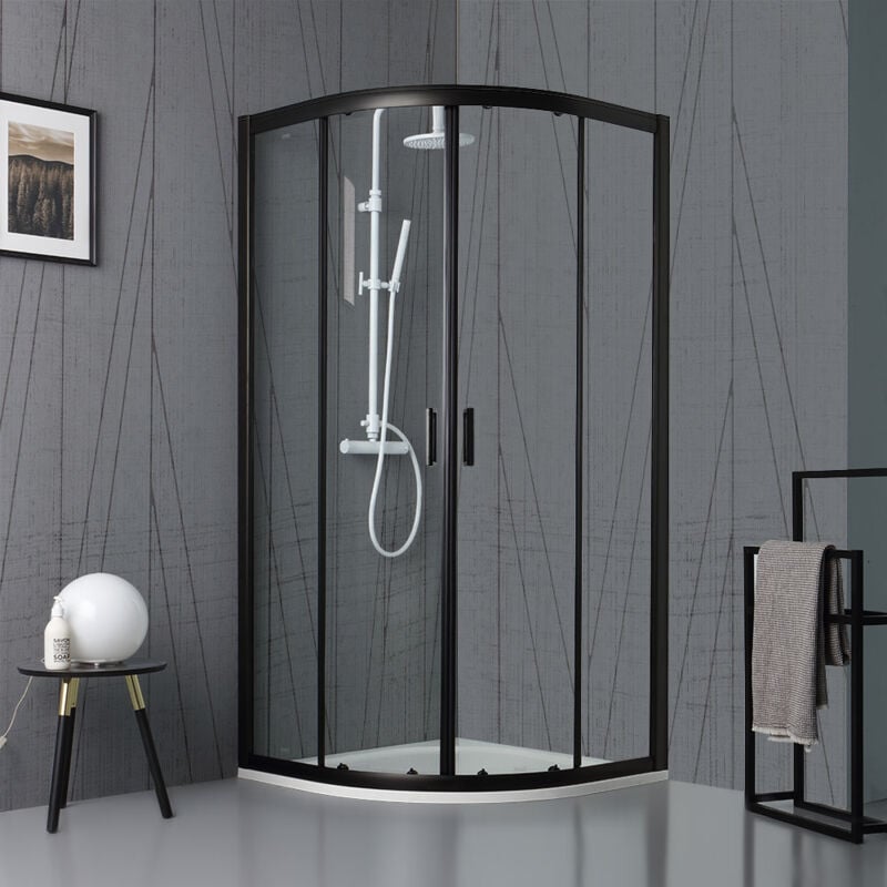 Cabine de douche semi-circulaire 90x90 cm noir mat