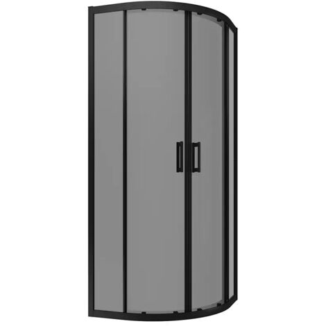 Cabine de douche semi-circulaire 90x90 cm Ouverture coulissante Profils aluminium Verre opaque noir 6mm fumé h190 - Réversible Mod. Java