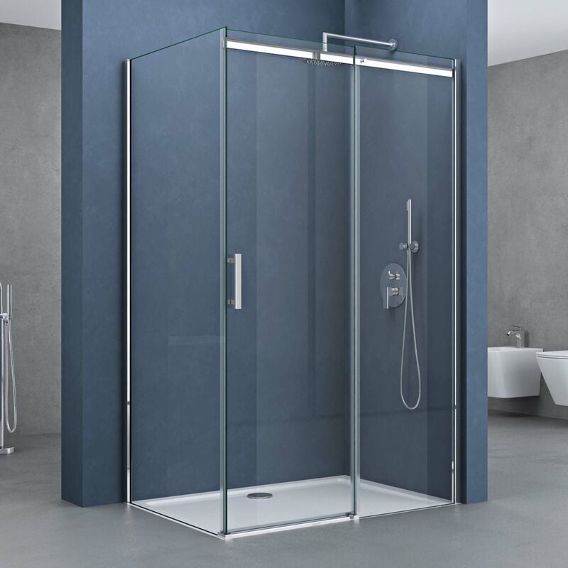 Cabine de douche transparent 90x140 paroi de douche avec porte coulissante pare douche Sogood rectangulaire en angle 90x140x195cm entrée droite