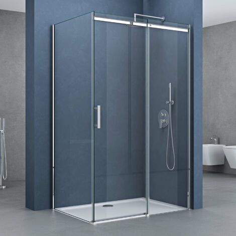 Cabine de douche transparent 80x120 paroi de douche avec porte coulissante pare douche Sogood rectangulaire en angle 80x120x195cm entrée gauche