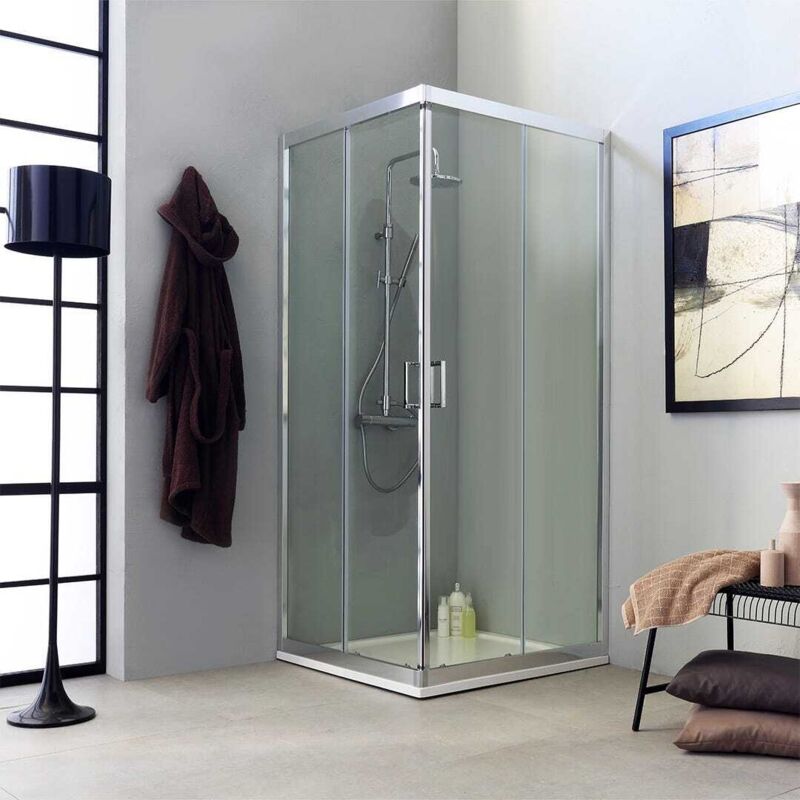 Kiamami Valentina - Paroi De Douche Transparente Carrée 80X80 Ouverture Coulissante Design Moderne