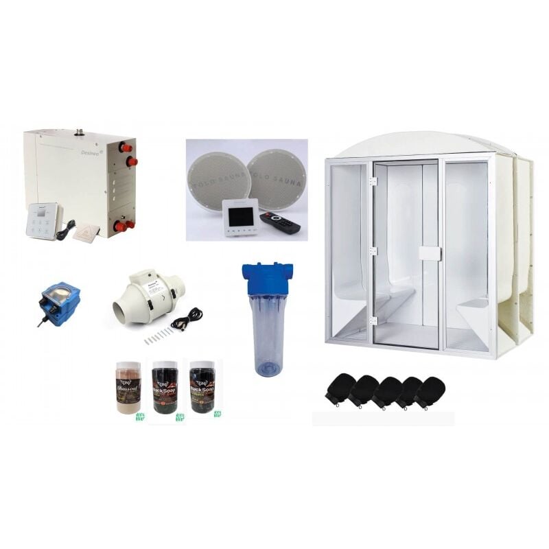 Cabine de hammam PRO 6 places complète 190 x 190 x 225 cm en acrylique + porte et vitres prete à monter desineo