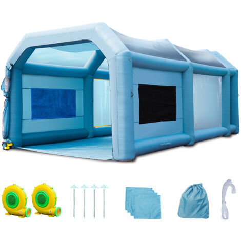 Cabine de pulvérisation gonflable Mophorn Tente de peinture pour voiture 23x13x8,5 pieds Système de filtration avec 2 ventilateurs, blanc