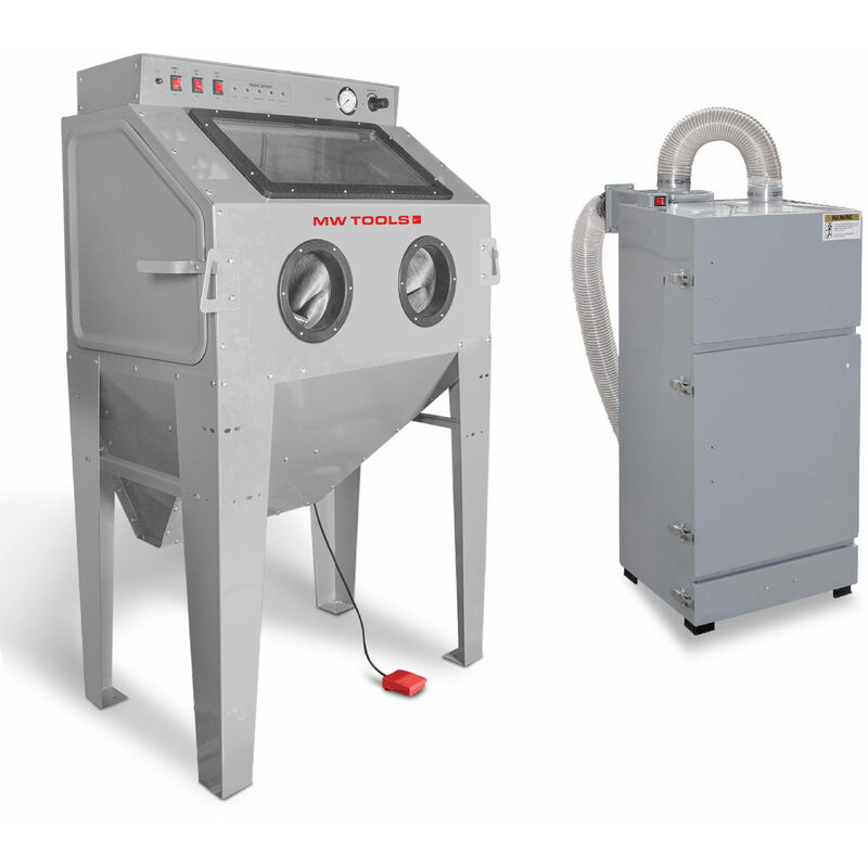 Mw Tools - Cabine de sablage 350 l avec aspiration cyclonique externe professionnelle et 2 têtes de sablage CAT415FC