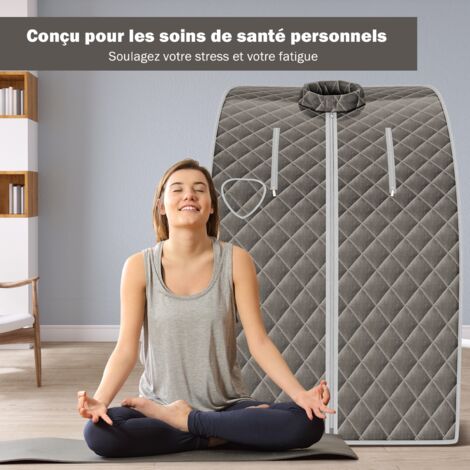Cabine de Sauna Portable Pliable 3L avec Télécommande 9 Options de Minuterie Fonction de Vaporisation Puissance 1000 W Gris CW6872 DESIGN IN