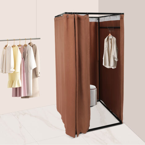 Cabine d'essayage pour magasin de vêtements, 39 x 39 x 79 pouces, cabine d'essayage portable avec rideaux occultants pour centre commercial, paravent mobile temporaire, couleur marron