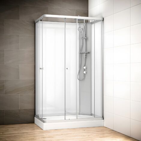 Cabine douche 120 x 80 SILVER Blanc rectangulaire droite (accès angle)