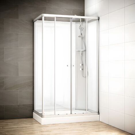 Cabine douche 120 x 80 SILVER Blanc rectangulaire droite (accès façade)