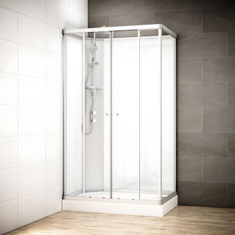 Cabine douche 120 x 80 SILVER Blanc rectangulaire gauche (accès façade)