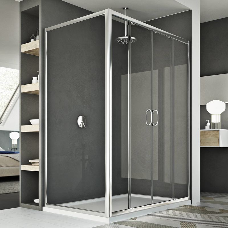 Parois cabine de douche coulissante rectangulaire verre transparent h 185 mod. Replay Duo 2 portes 80X120 cm