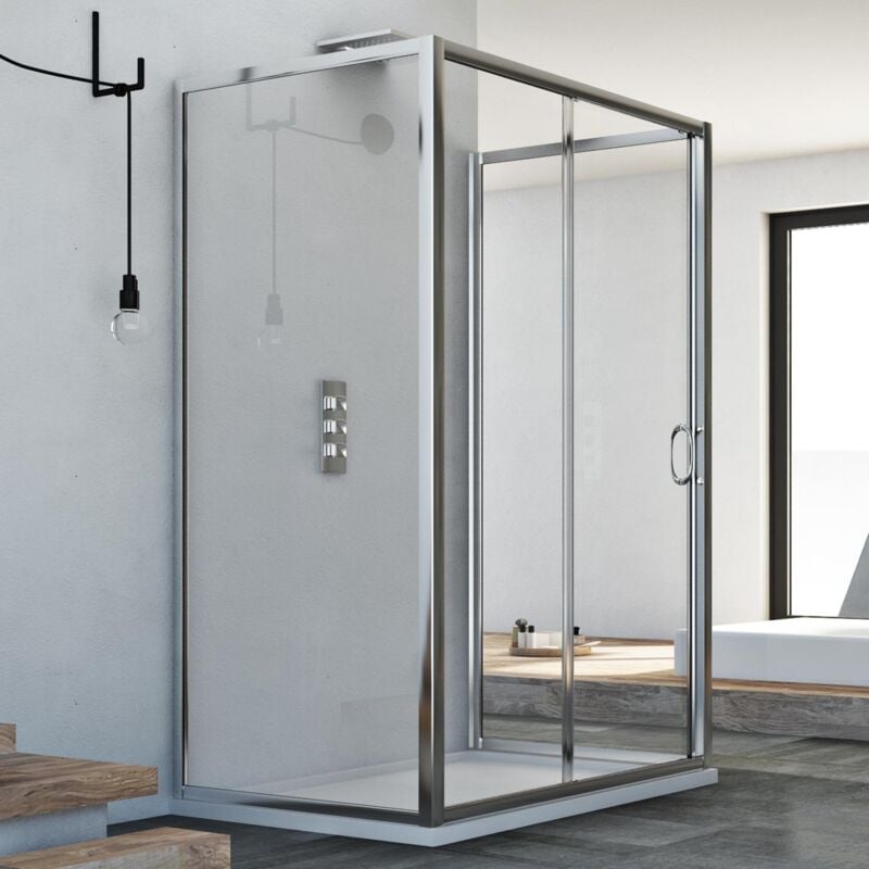 Idralite - Cabine de douche en forme u coulissante verre transparent h 185 mod. Replay Trio 1 porte 75x150x75 cm