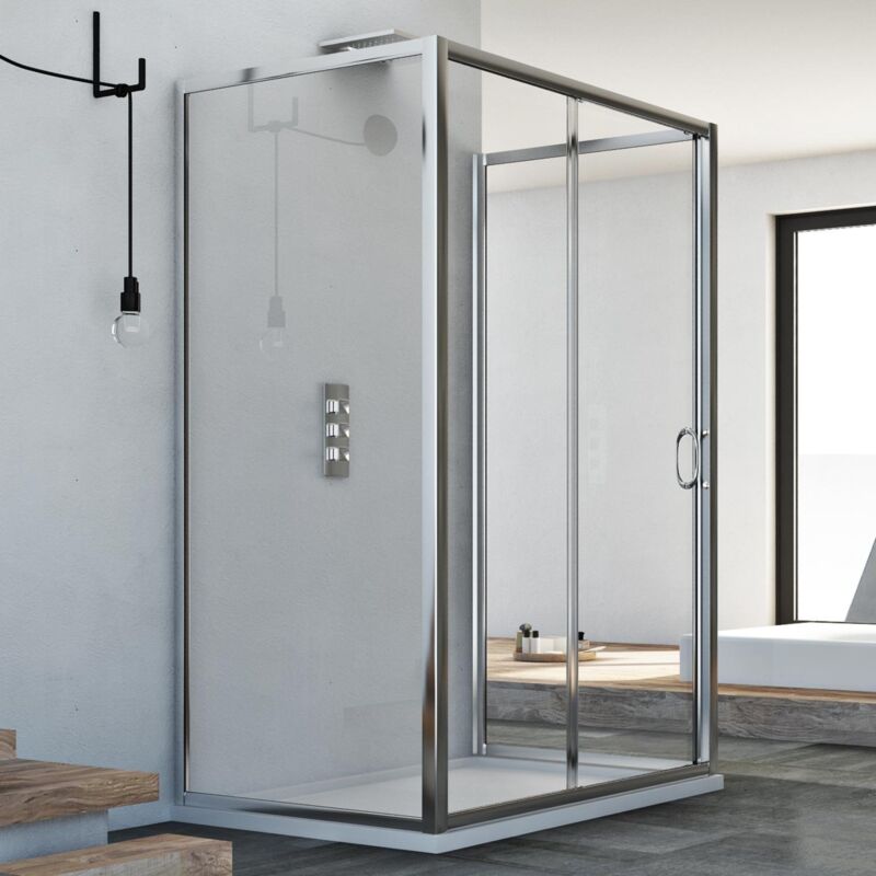 Idralite - Cabine de douche en forme u coulissante verre transparent h 185 mod. Replay Trio 1 porte 80x100x80 cm