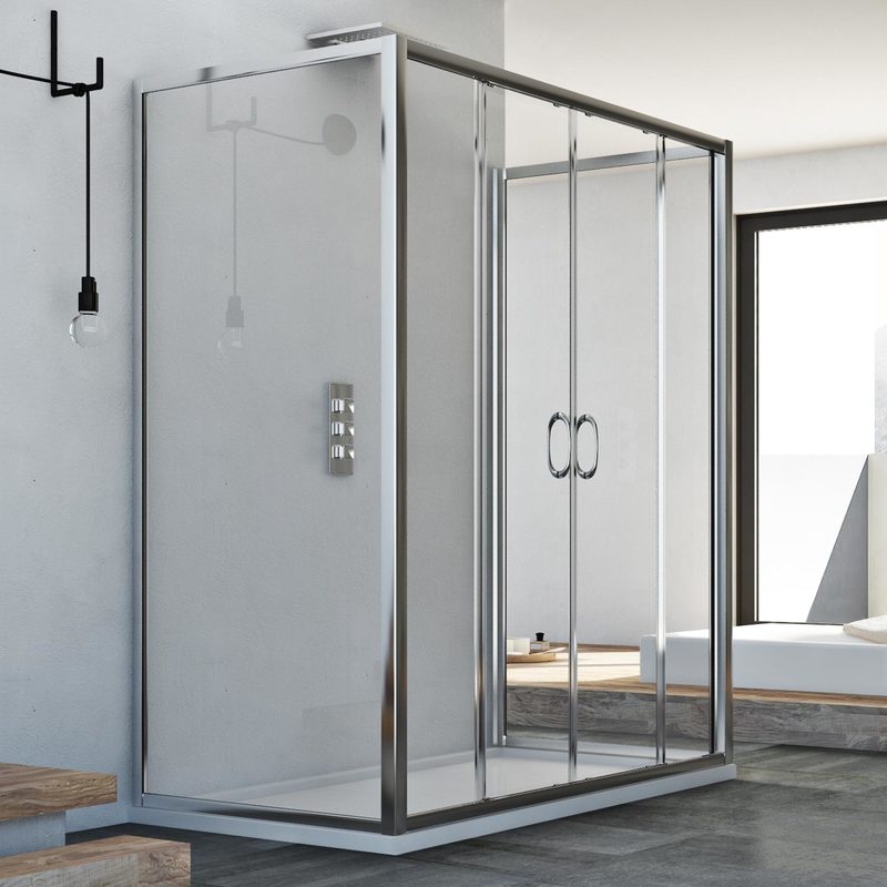 Cabine de douche en forme u coulissante verre transparent h 185 mod. Replay Trio 2 portes 90X160X90 cm