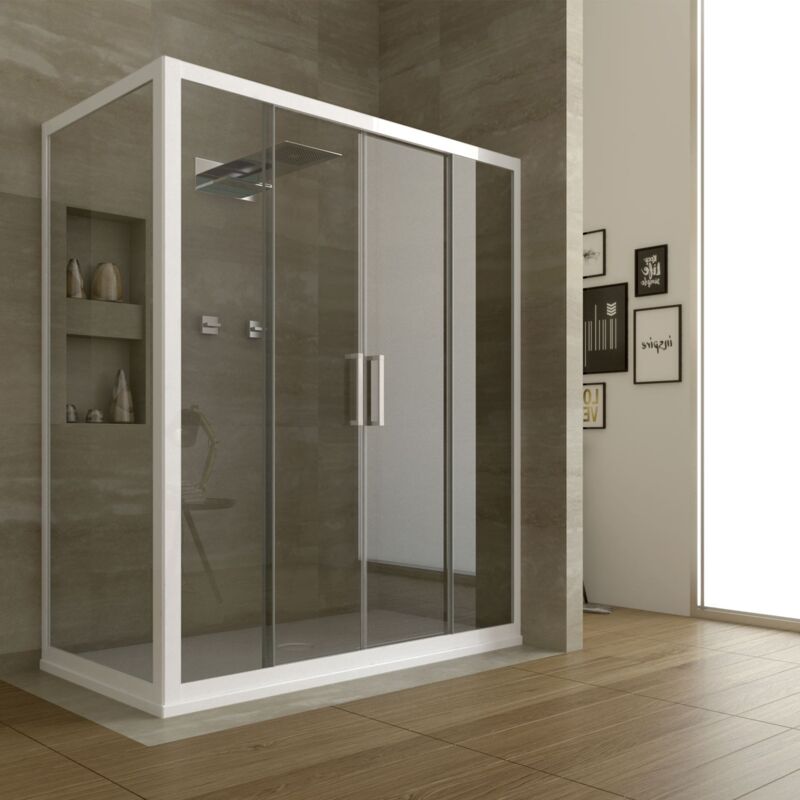 Idralite - Cabine douche angulaire verre et pvc blanc h 200 mod. Star 2 Portes de douche + paroi latérale 70x120 cm transparent