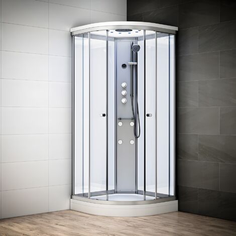 Cabine douche hydromassante 100 x 100 SILVER Blanc quart de rond