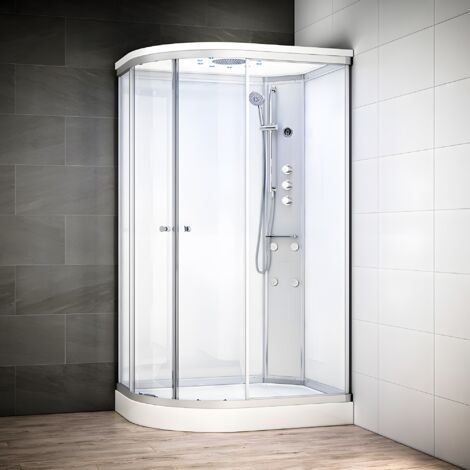 Cabine douche hydromassante 120 x 90 SILVER Blanc asymétrique droite