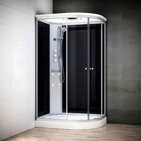 Cabine douche hydromassante 120 x 90 SILVER Noir asymétrique gauche