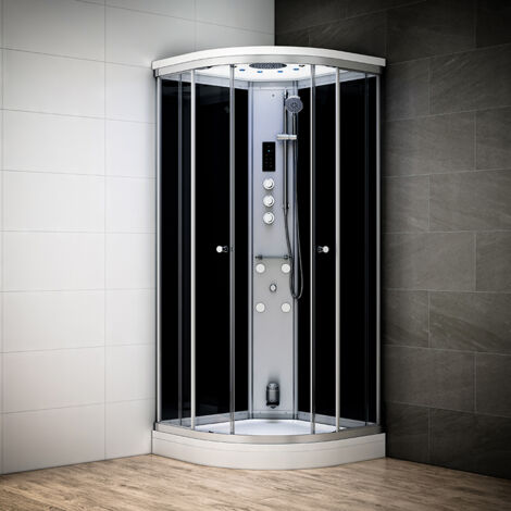 Cabine hammam 110 x 110 SILVER Noir quart de rond