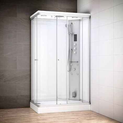 Cabine hammam 120 x 80 SILVER Blanc rectangulaire droite (accès angle)