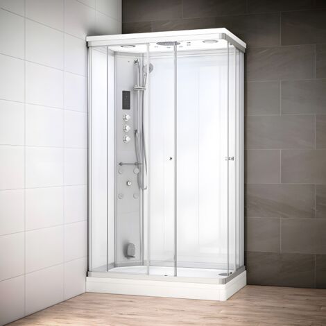 Cabine hammam 120 x 80 SILVER Blanc rectangulaire gauche (accès angle)