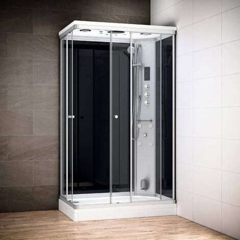 Cabine hammam 120 x 80 SILVER Noir rectangulaire droite (accès angle)
