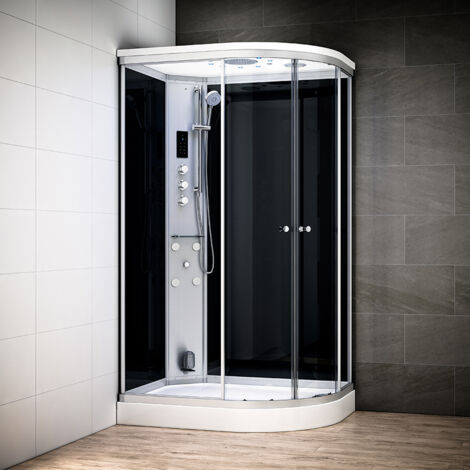Cabine hammam 120 x 90 SILVER Noir asymétrique gauche