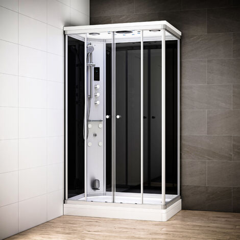 Cabine hammam 140 x 90 SILVER Noir rectangulaire gauche