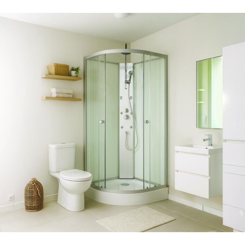 Ondee - Cabine hydromassante amelia - Porte Coulissante - Blanc - quart de cercle 80cm