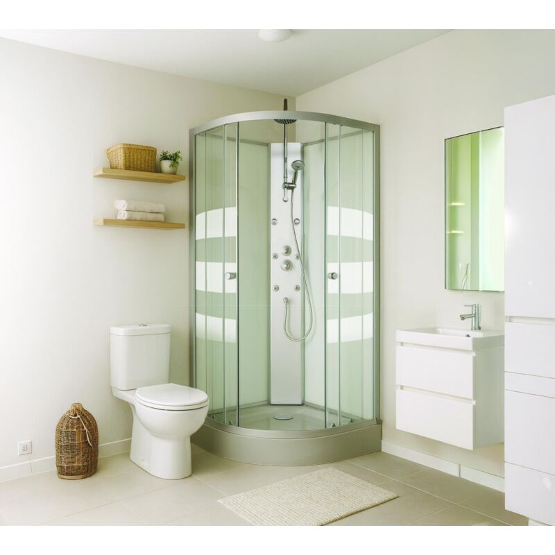 Ondee - Cabine hydromassante amelia - Porte Coulissante - Gris - quart de cercle 90cm