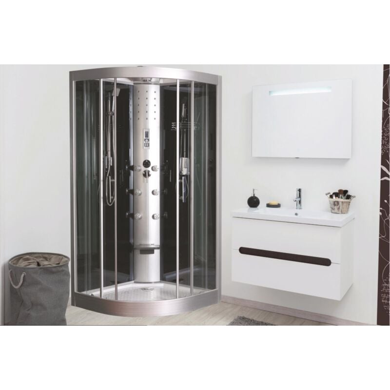 Cabine hydromassante GALIA - Porte Coulissante - Gris - quart de cercle 100cm