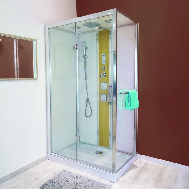 Cabine hydromassante SÖREN SLIM - Sans silicone - 140x80cm - Chromé - En kit