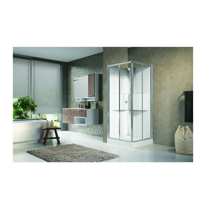 Novellini - Cabine de douche Média 2.0 - Carrée accès d'angle - Portes coulissantes
