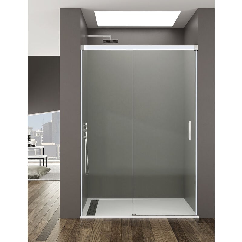 Allstone - Cabine Paroi de douche frontale 1+1 basic, Sans profil inférieur, 5 couleurs de profilés, 2 types de verre 6mm en aluminium profil Blanc