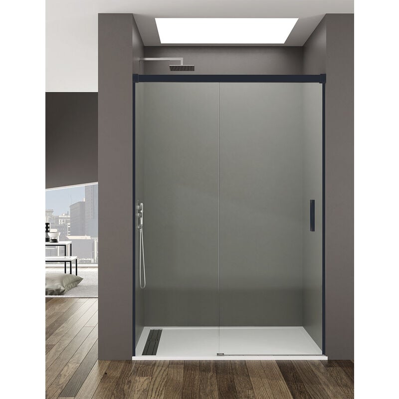 Cabine Paroi de douche frontale 1+1 Allstone basic, Sans profil inférieur, 5 couleurs de profilés, 2 types de verre 6mm en aluminium profil Noir